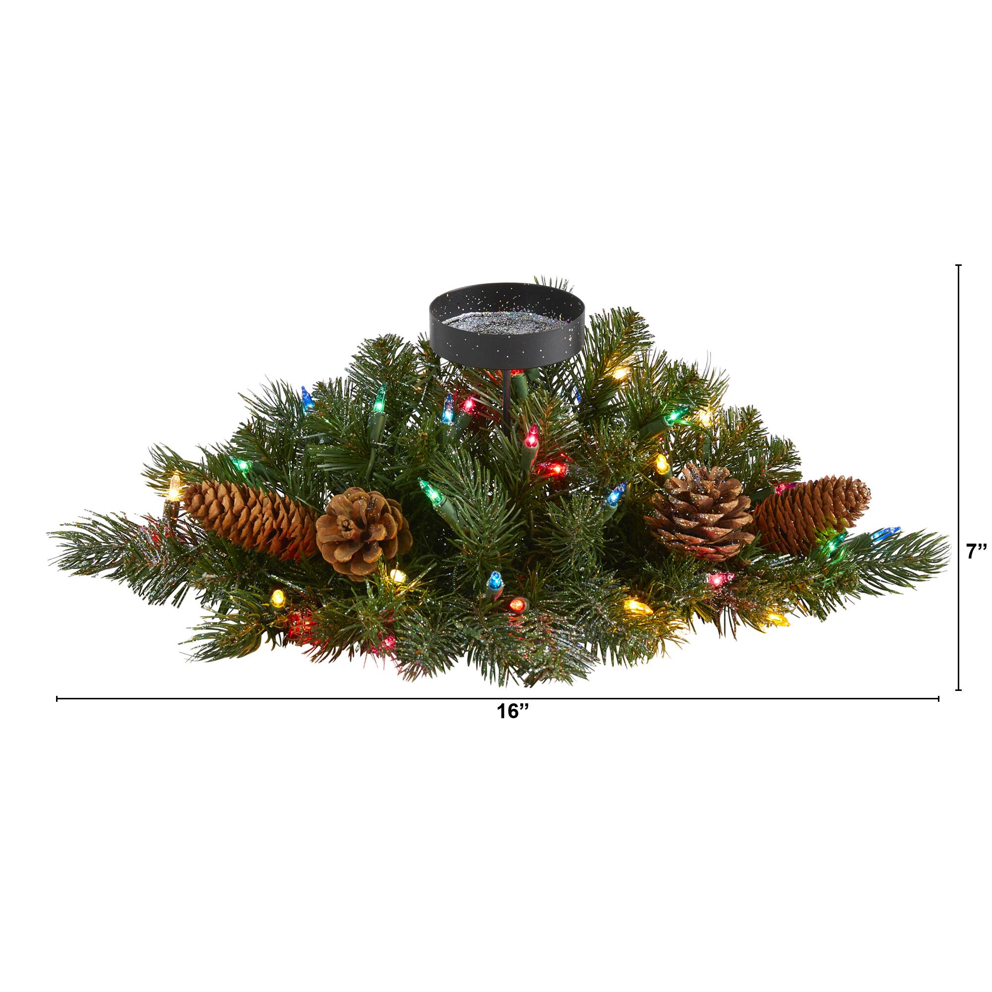 16" Flocked & Glittered Christmas Pine Candelabrum